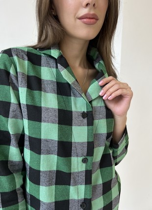 Women's Pajamas Home Suit 3-Piece Plaid COZY (Pants+Shirt+T-Shirt) Green/Black F81P+f01ws7 photo