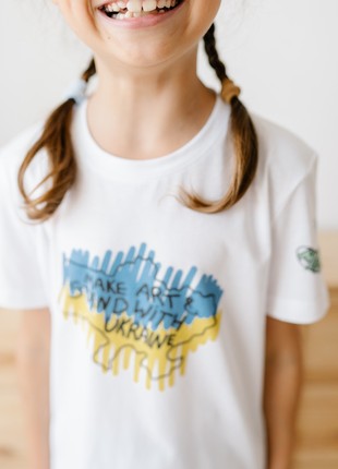 White T-shirt with map print yellow and blue flag Make art & Stand with Ukraine3 photo