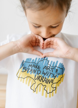 White T-shirt with map print yellow and blue flag Make art & Stand with Ukraine5 photo
