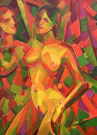 Abstract oil painting 2 bathers Peter Tovpev nDobr770