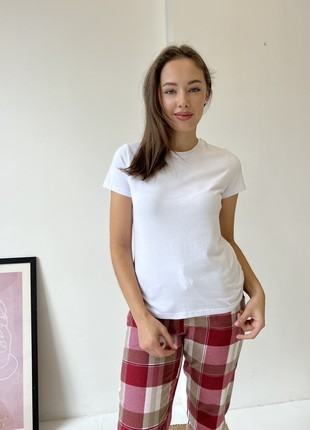 Women's pajamas home suit 3-piece plaid COZY (pants+shirt+t-shirt) red/white F61P+f01ws6 photo