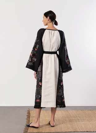 Long linen embroidered dress Cometa Black2 photo