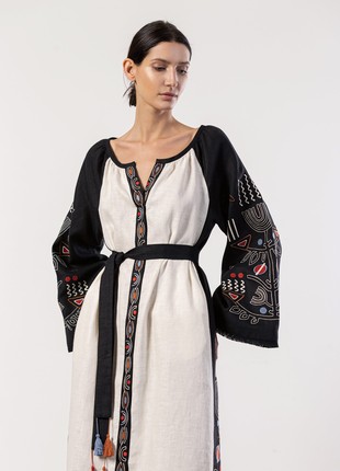 Long linen embroidered dress Cometa Black8 photo
