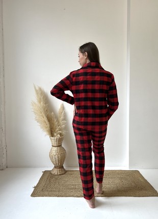 Women's pajamas 3-piece plaid COZY (pants+shirt+t-shirt) red/black F71P+f01ws2 photo