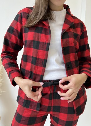Women's pajamas 3-piece plaid COZY (pants+shirt+t-shirt) red/black F71P+f01ws4 photo