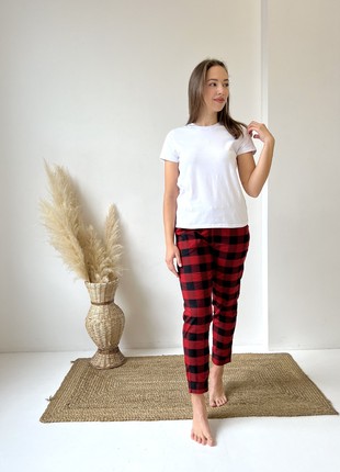 Women's pajamas 3-piece plaid COZY (pants+shirt+t-shirt) red/black F71P+f01ws5 photo