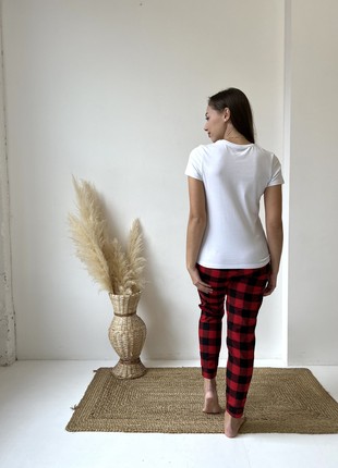 Women's pajamas 3-piece plaid COZY (pants+shirt+t-shirt) red/black F71P+f01ws6 photo