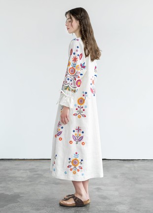 White linen dress with floral embroidery Sobachko3 photo