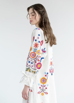 White linen dress with floral embroidery Sobachko7 photo