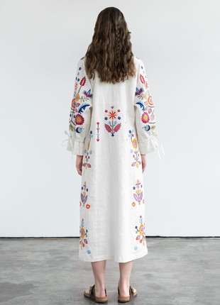 White linen dress with floral embroidery Sobachko8 photo