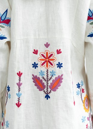 White linen dress with floral embroidery Sobachko10 photo