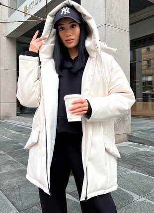 Winter jacket made of artificial leather in white color1 photo