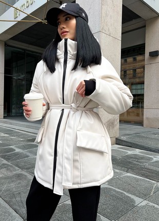 Winter jacket made of artificial leather in white color5 photo