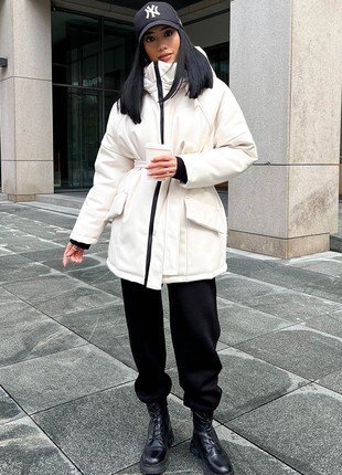 Winter jacket made of artificial leather in white color4 photo