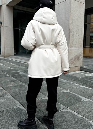 Winter jacket made of artificial leather in white color6 photo