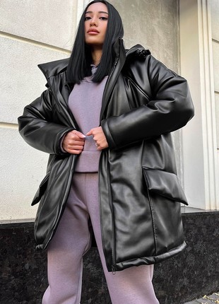 Winter jacket made of artificial leather in black color2 photo