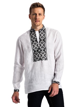 White men's embroidered shirt with black embroidery ED21 photo