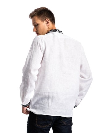 White men's embroidered shirt with black embroidery ED24 photo