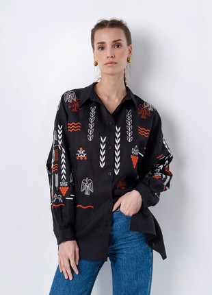Black linen embroidered shirt SLOVO BLACK