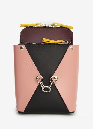 Talia leather bag in marsala, pink, black and yellow color1 photo