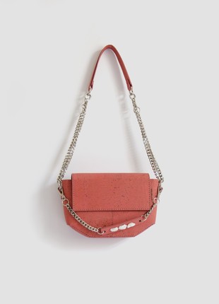 Natural cork leather crossbody bag Pearl in coral color5 photo