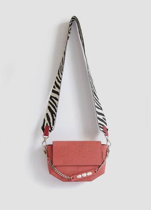 Natural cork leather crossbody bag Pearl in coral color6 photo