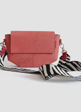 Natural cork leather crossbody bag Pearl in coral color7 photo
