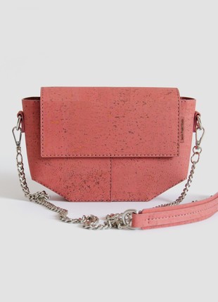 Natural cork leather crossbody bag Pearl in coral color8 photo