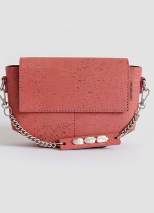 Natural cork leather crossbody bag Pearl in coral color2 photo