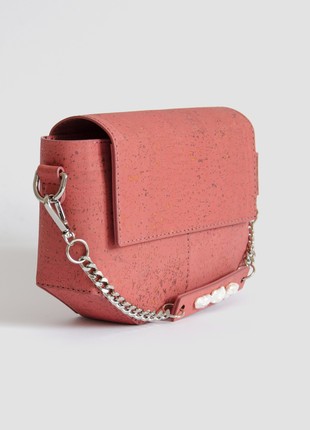 Natural cork leather crossbody bag Pearl in coral color3 photo