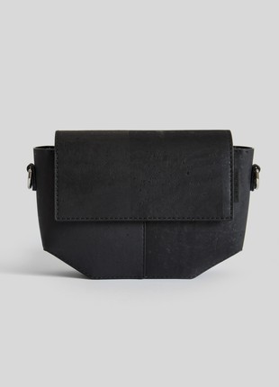 Natural cork leather crossbody bag Pearl in black color3 photo