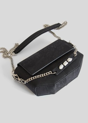 Natural cork leather crossbody bag Pearl in black color8 photo