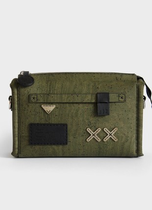 Natural cork leather crossbody bag Parcel in army green color