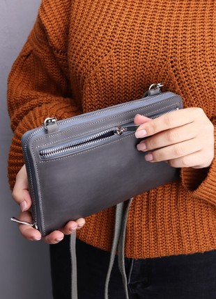 Women's leather crossbody bag wallet for iPhone 14 pro max/ Gray - 10289 photo
