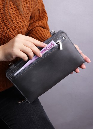 Women's leather crossbody bag wallet for iPhone 14 pro max/ Gray - 10284 photo