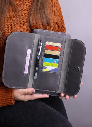 Women's leather crossbody bag wallet for iPhone 14 pro max/ Gray - 10282 photo