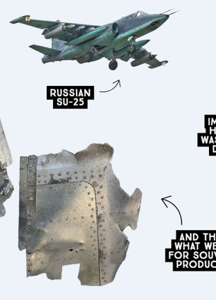 The piece of taken down russian Su-25 aircraft with the magnet2 photo
