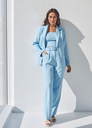 Trouser elegant women's blue three-piece suit