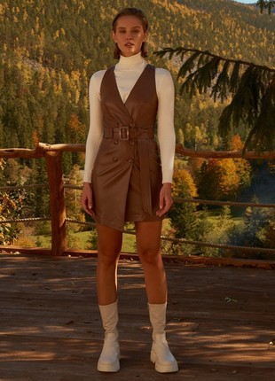 BROWN SUNDRESS MADE OF ECO-LEATHER GEPUR