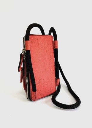 Natural cork leather crossbody phone bag Skiddaw in coral color2 photo