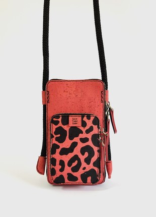 Natural cork leather crossbody phone bag Skiddaw in coral color4 photo