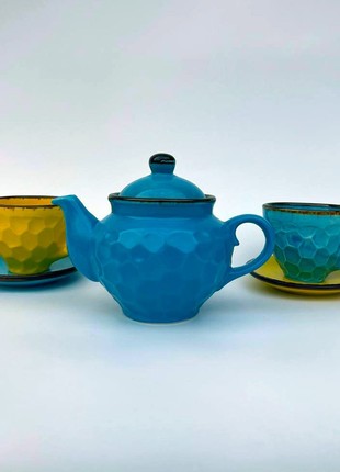 Handmade blue ceramic teapot2 photo