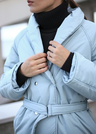 Women`s Blue Parka Jacket With Belt SHTOYKO4 photo
