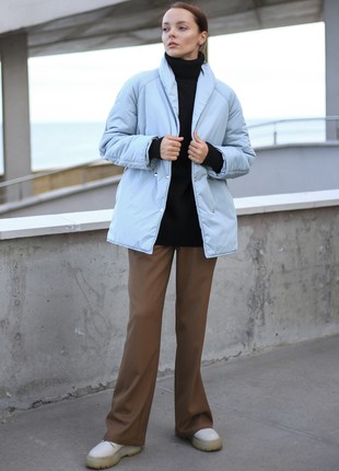 Women`s Blue Parka Jacket With Belt SHTOYKO6 photo