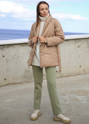Women`s Beige Parka Jacket With Belt SHTOYKO6 photo
