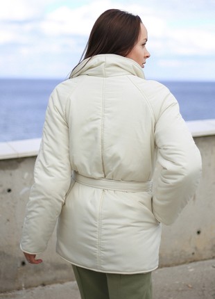 Women`s White Parka Jacket With Belt SHTOYKO3 photo
