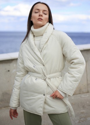 Women`s White Parka Jacket With Belt SHTOYKO