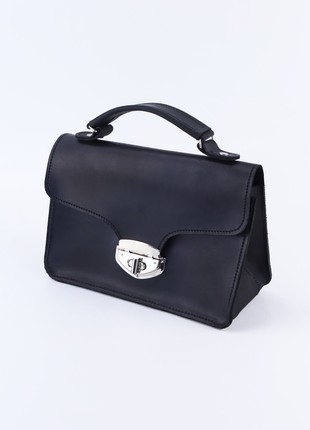 Women's Leather Top Handle Bag/ Small Classic Clutch Bag/ Women's Mini Briefcase/ Black - 10252 photo