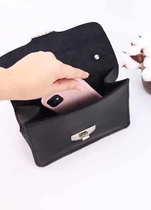 Women's Leather Top Handle Bag/ Small Classic Clutch Bag/ Women's Mini Briefcase/ Black - 10256 photo