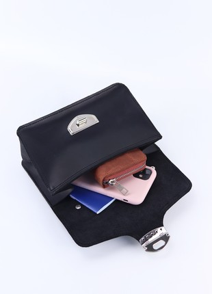 Women's Leather Top Handle Bag/ Small Classic Clutch Bag/ Women's Mini Briefcase/ Black - 10257 photo